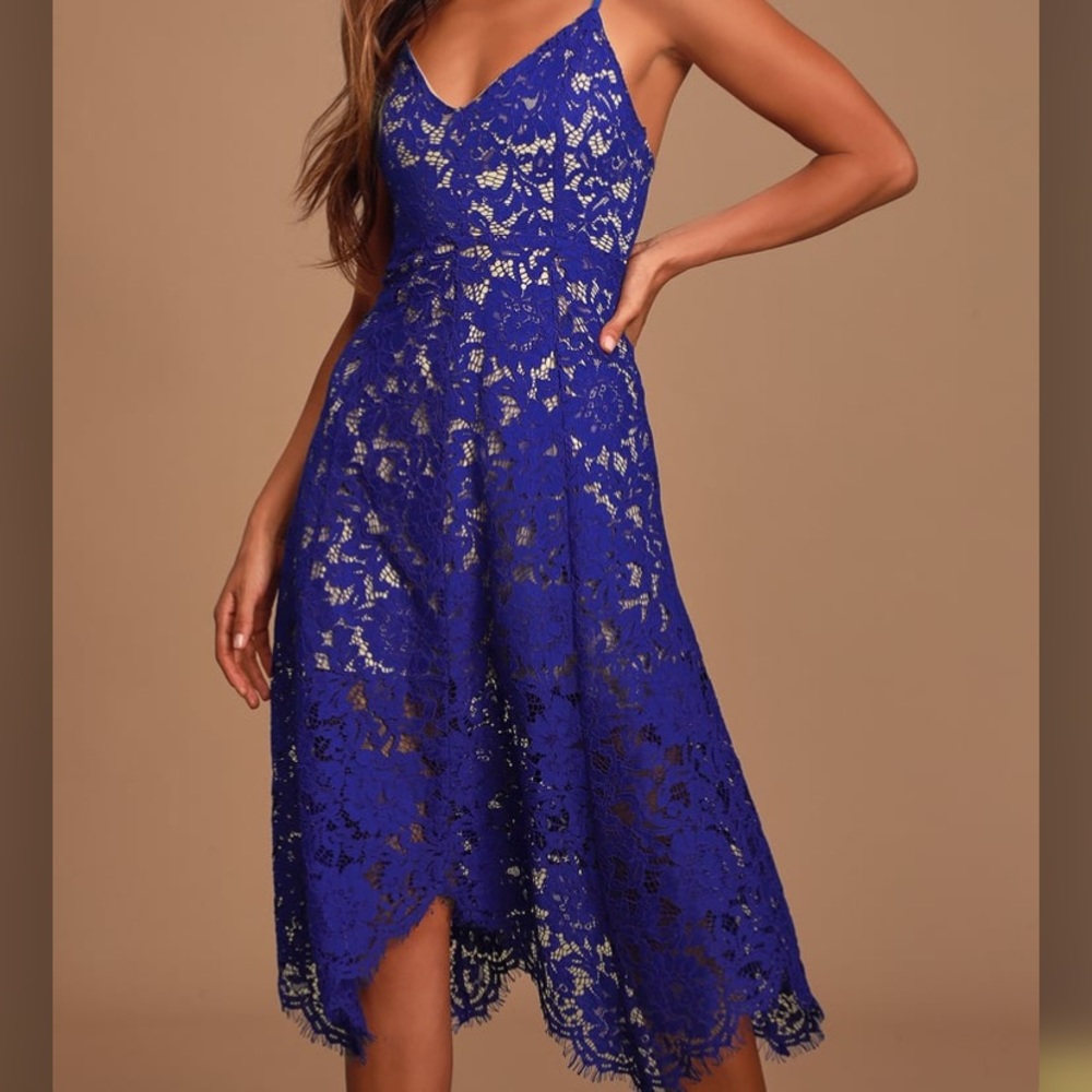 Lulu’s One Wish Royal Blue Lace Midi Dress